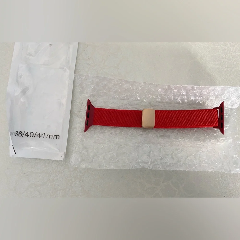 Red adjustable length smart Watch Band with Gold Clasp